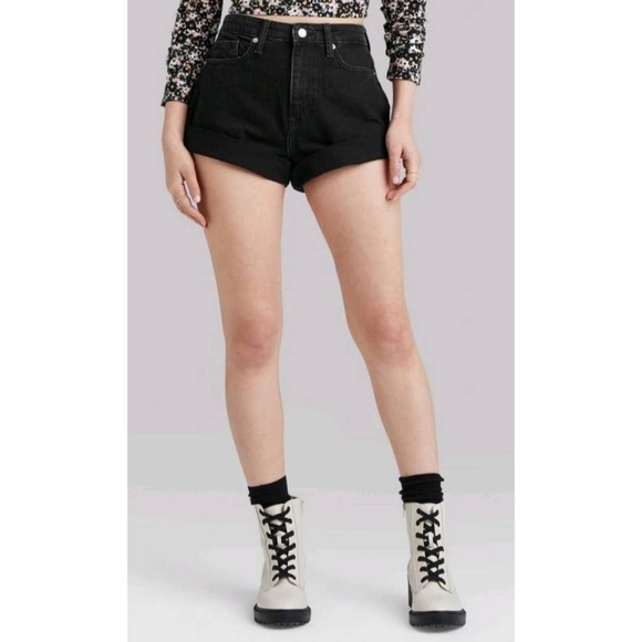 Wild Fable Highest Rise Mom Shorts in Black Cuffed Cotton - Picture 1 of 10
